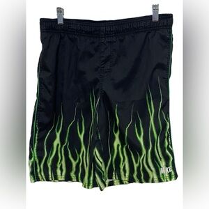 Mens Nike Black Board Swim Shorts w/ Green Flame Lightning Design Large Like New
